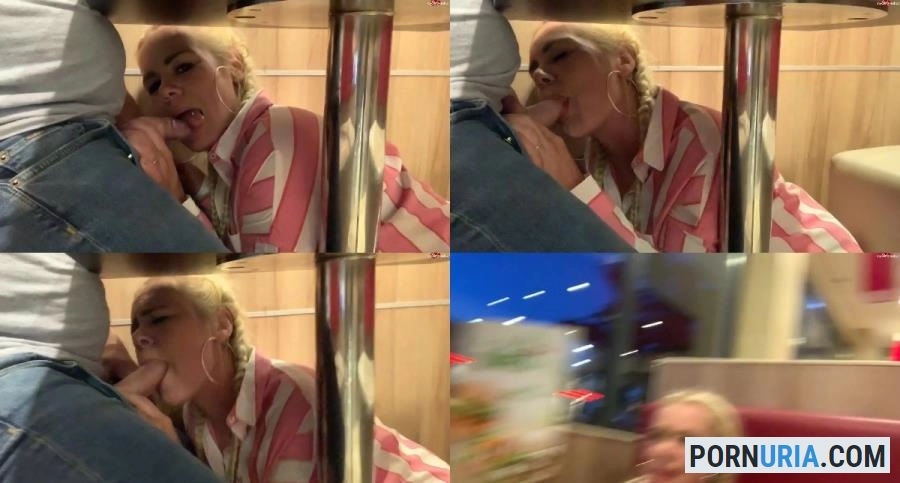 Devil Sophie - Mega Public Burger Laden Blowjob unterm Tisch mit Facial - Spermawalk aus dem Laden [FullHD 1080p] MDH Pissing